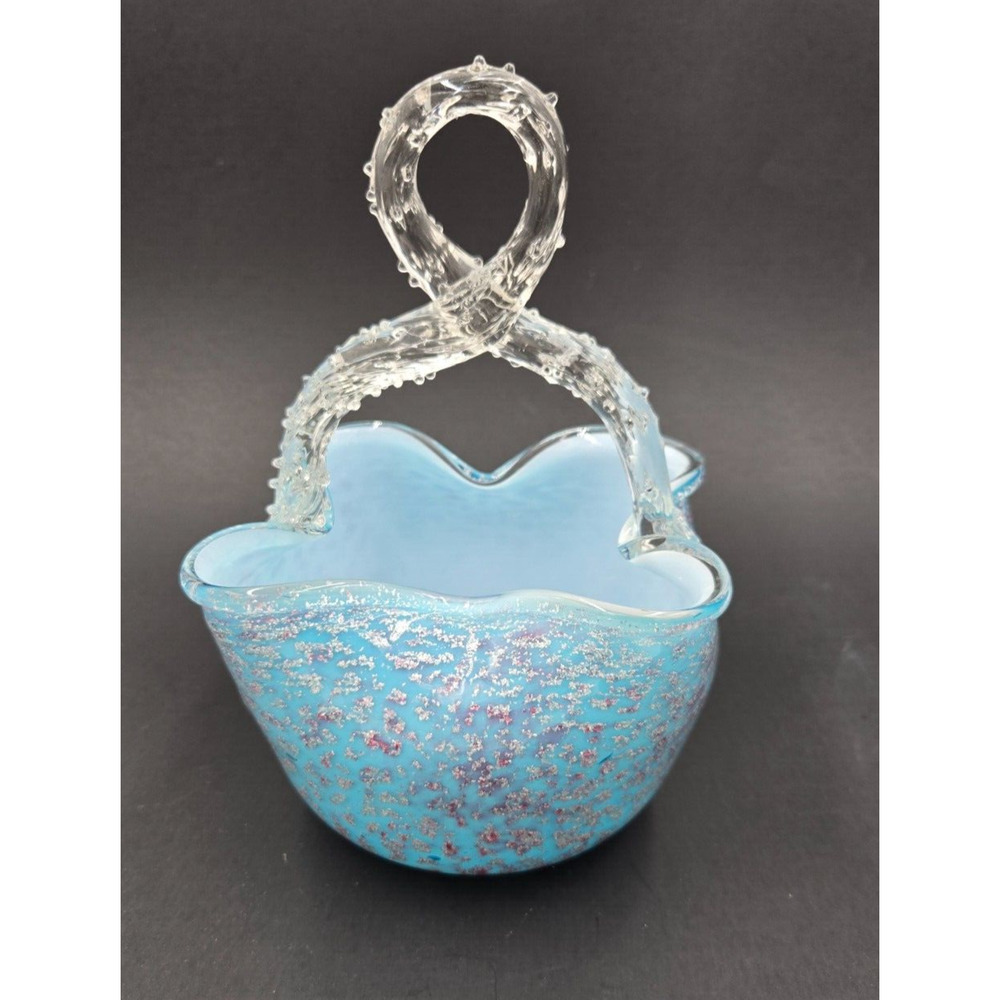 Victorian Era Steven & Williams Art Glass Basket Thorn Handle SILVER FLECKS